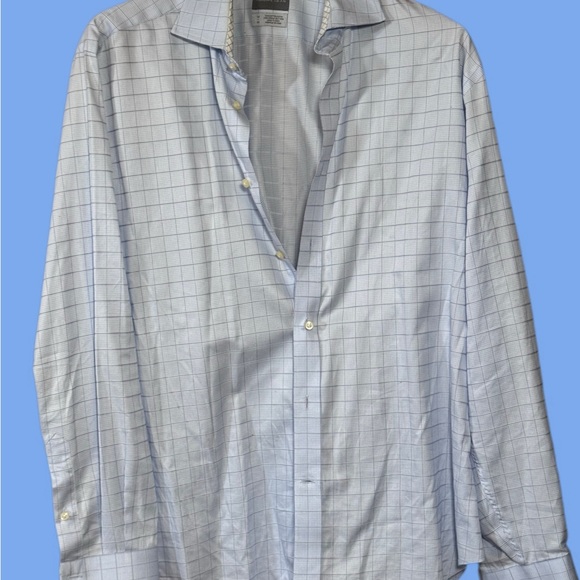 Thomas Dean (TD) Sky Blue Plaid Dress Shirt - Picture 1 of 4